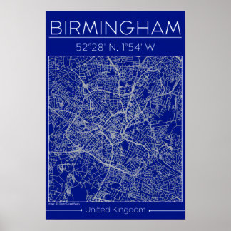 Poster Birmingham Blueprint City Map Poste Minimal Wall
