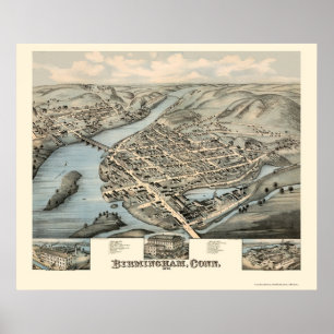 Poster Birmingham, CT Carte panoramique - 1876