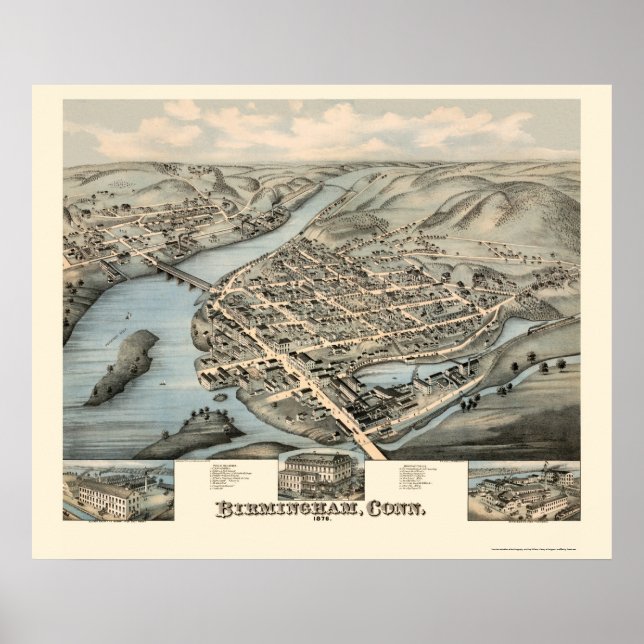Poster Birmingham, CT Carte panoramique - 1876 (Devant)