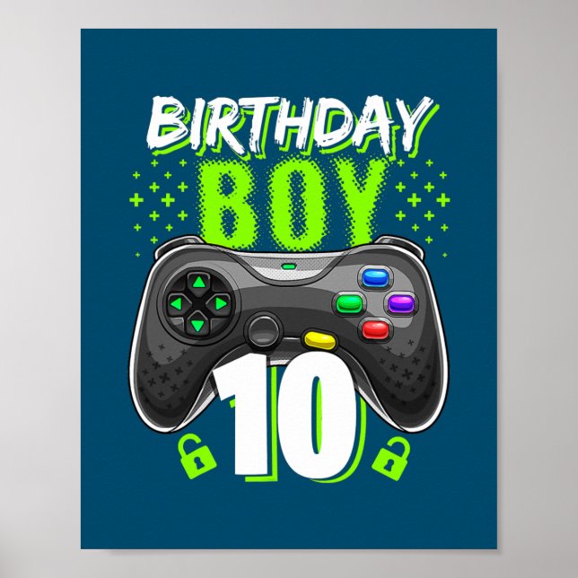 Poster Birthday Boy 10 Video Game Controller Gamer 10th (Devant)