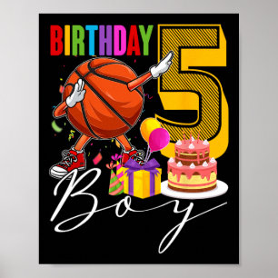 Poster Birthday Boy 5 Years Dabbing Bysketbyll Byll 5