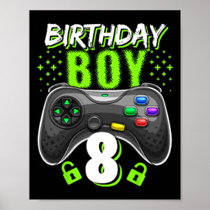 Poster Birthday Boy 8 Video Game Controller Gamer 8th Bir