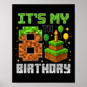 Poster Birthday Boy C'est mon 8e anniversaire Gamer Pixel
