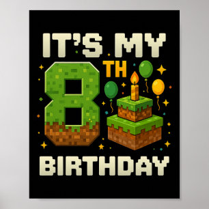 Poster Birthday Boy C'est mon 8e anniversaire Gamer Pixel