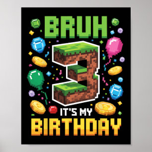 Poster Birthday Boy Shirt Bruh It's My 3rd Birthday Video