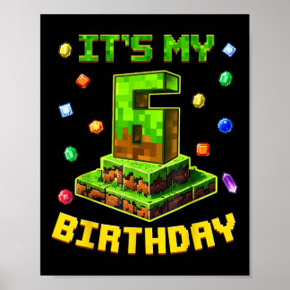 Poster Birthday Boy Son 6ème Anniversaire Pixel Party 6 Y
