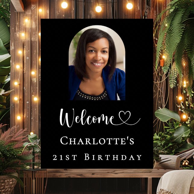 Poster Birthday party black arch photo welcome (Créateur téléchargé)