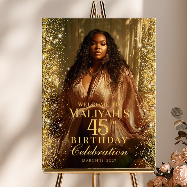 Poster Birthday party gold confetti photo welcome (Créateur téléchargé)
