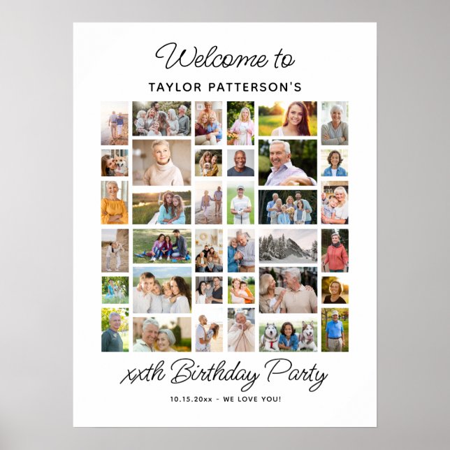 Poster Birthday Party Photo Collage, Simple, Fun Welcome  (Devant)