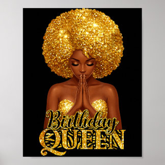 Poster Birthday queen praying woman afro curly black girl