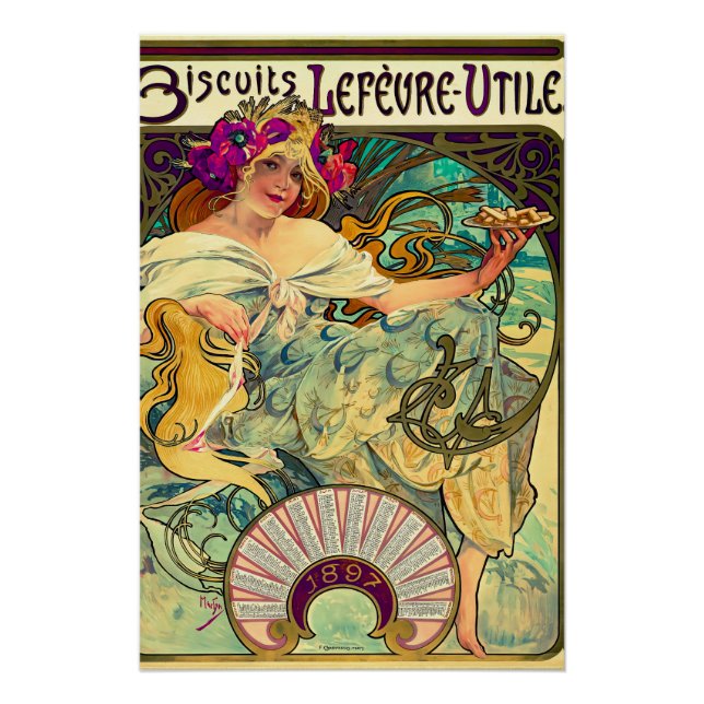 Poster Biscuits Lefevre-Utile par Alphonse Mucha (1896) (Devant)