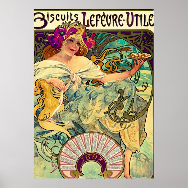 Poster Biscuits Lefevre-Utile par Alphonse Mucha (1896) (Devant)
