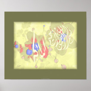 Poster Bismillah Allahu Akbar art calligraphique floral