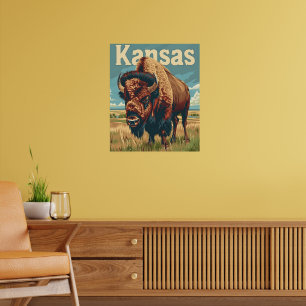 Poster Bison américain du Kansas