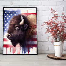 Bison avec drapeau des États-Unis d'Amérique