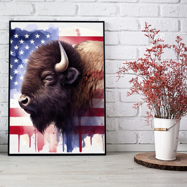 Poster Bison avec drapeau des États-Unis d'Amérique (Créateur téléchargé)