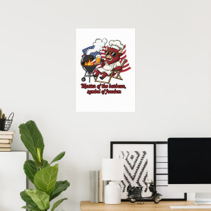 Poster Bison Barbecue Patriotique Drapeau USA Maître