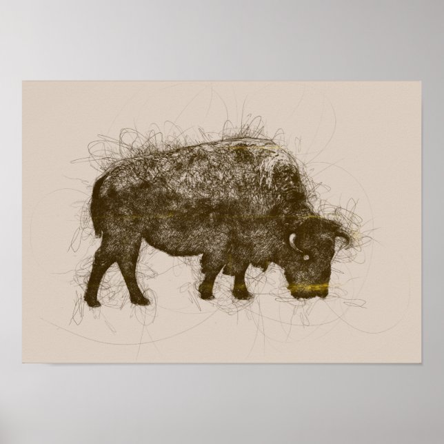 Poster Bison Bull Ballpoint Pen Doodle (Devant)