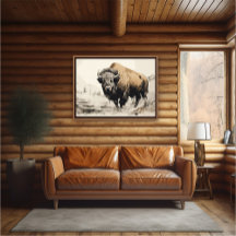 Bison dans Woods Peinture impressionniste - AI Pos