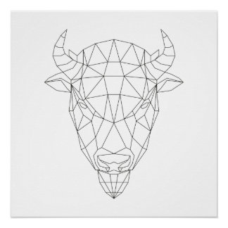 Poster Bison Head Géométrique Noir & Blanc Art Moderne
