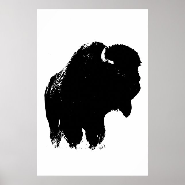 Poster Bison noir et blanc Silhouette Pop Art (Devant)