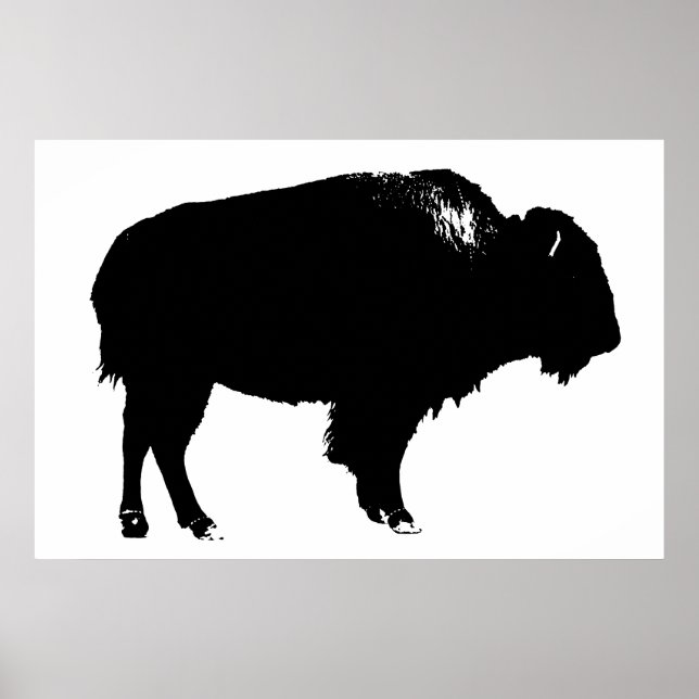 Poster Bison noir et blanc Silhouette Pop Art (Devant)