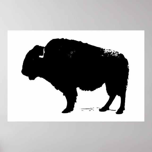 Poster Bison noir et blanc Silhouette Pop Art (Devant)