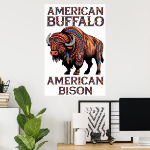 Poster Bison Orné De Plumes