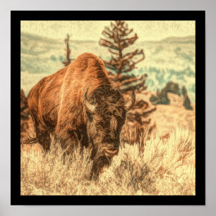 Poster Bison sauvage des bois