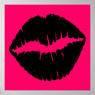 Poster Bisou rose et noir