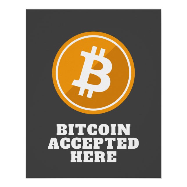 Poster Bitcoin accepté ici - crypto-monnaie numérique (Devant)