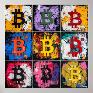 Poster Bitcoin Graffiti Art Collection avec des couleurs