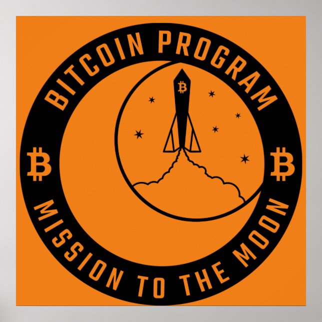 Poster Bitcoin mission à la Lune orange noir (Devant)