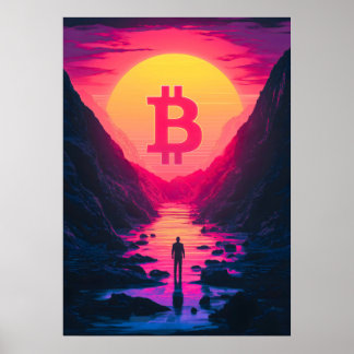 Poster Bitcoin Retro 80s Sunset