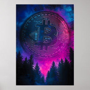 Poster Bitcoin violet Crypto Galaxy Espace