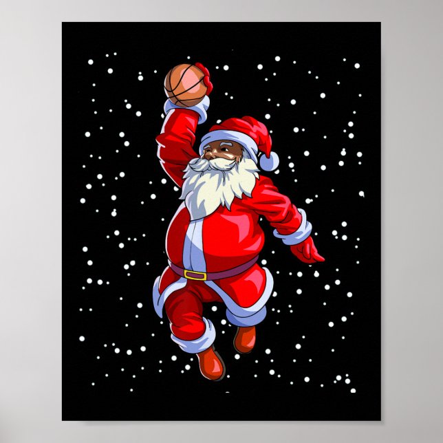 Poster Black African American Santa Claus Basketball afro (Devant)