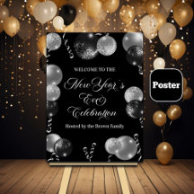 Black and Silver Glitter New Year's Eve Party