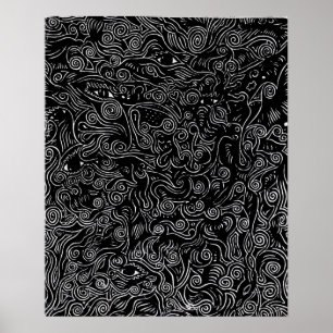 Poster Black and white abstract spirals and Eye