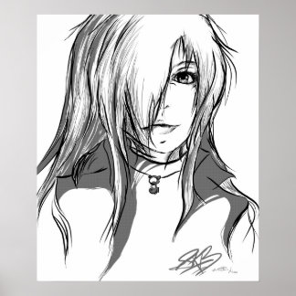 Poster Black and white anime girl