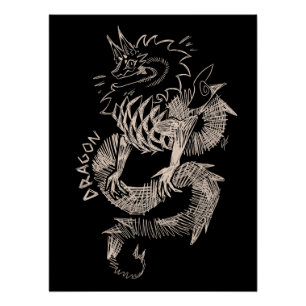 Poster Black and white Dragon sketch