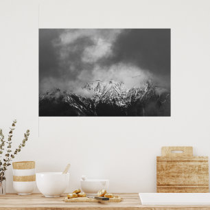 Poster Black and white mountains in clouds