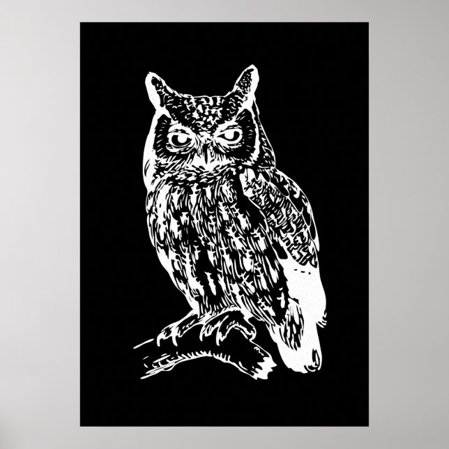 Poster Black and White Owl Art (Devant)