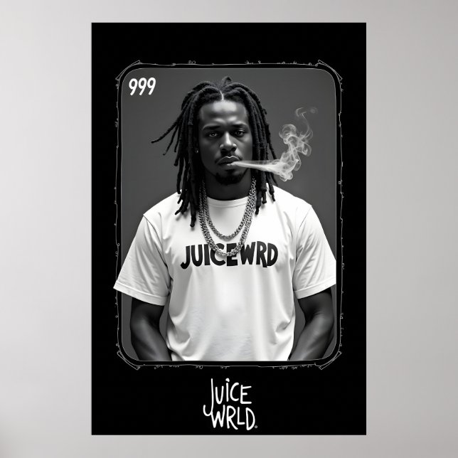 Poster Black and white portrait of male rapper smoking wi (Devant)
