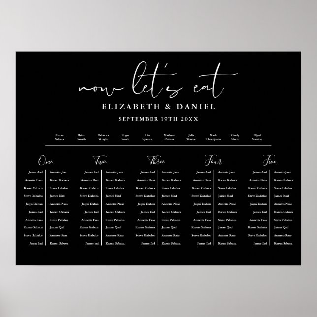 Poster Black And White Table Plan Wedding Seating Chart (Devant)