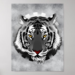 Poster Black And White Tiger