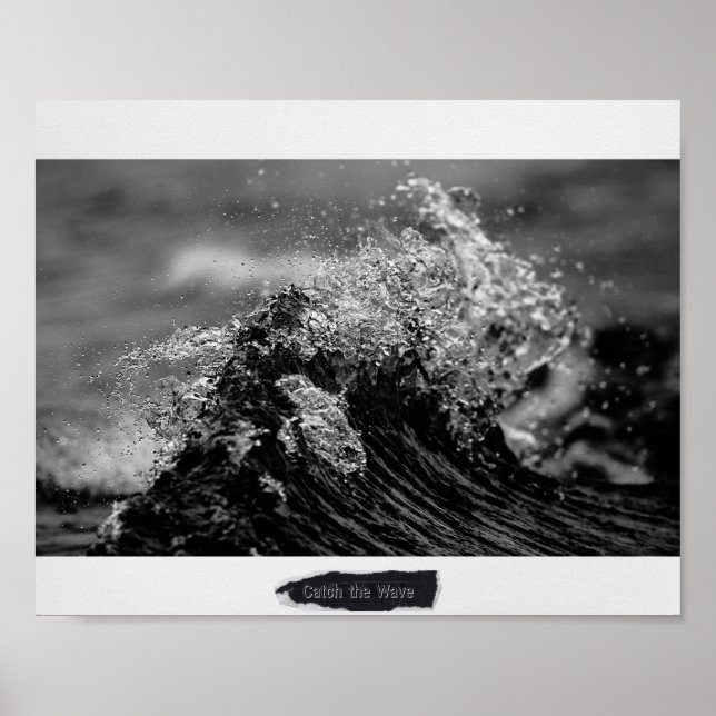 Poster Black and White Tropical Ocean Wave Art imprimable (Devant)