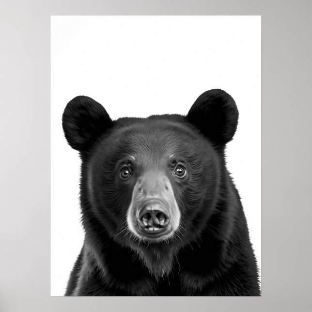 Poster Black Bear Woodland Modern Portrait noir blanc (Devant)