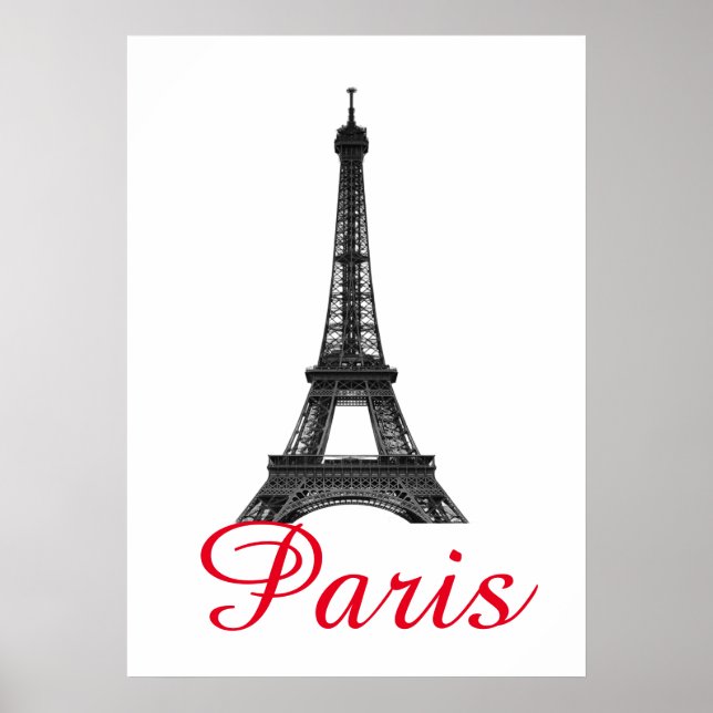 Poster Black Blanc Tour Eiffel Paris Love City Travel (Devant)