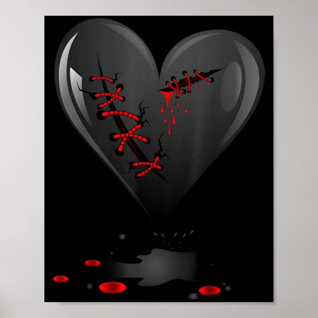 Poster Black Bleeding Cut Open Broken Heart Goth Valentin (Devant)