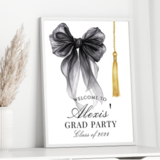 Poster Black Bow Coquette Graduation Party Welcome sign